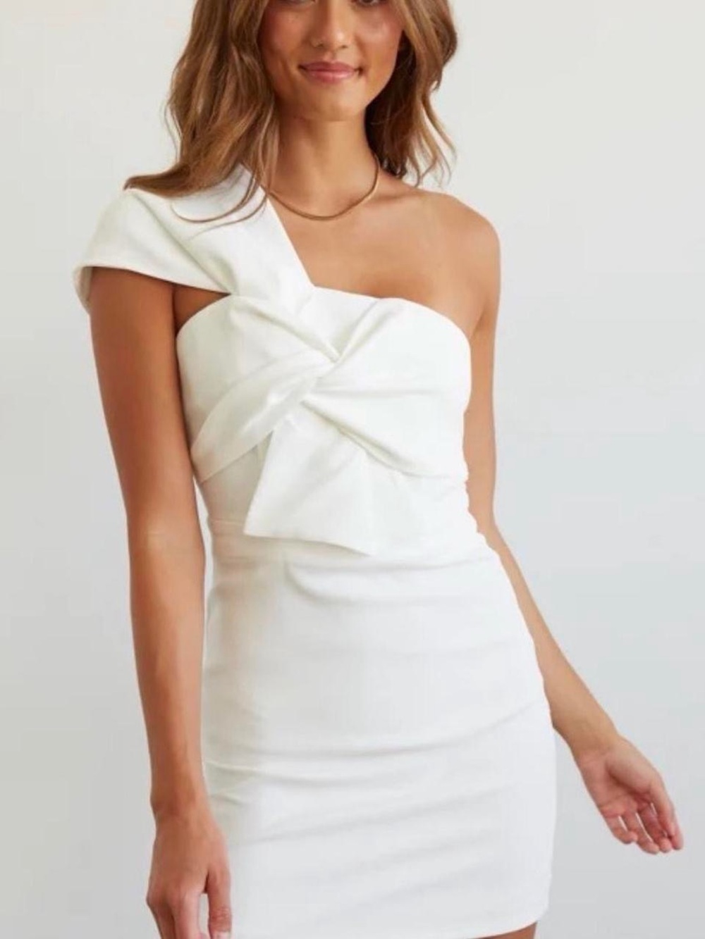 White One-Shoulder Twist Detail Mini Dress